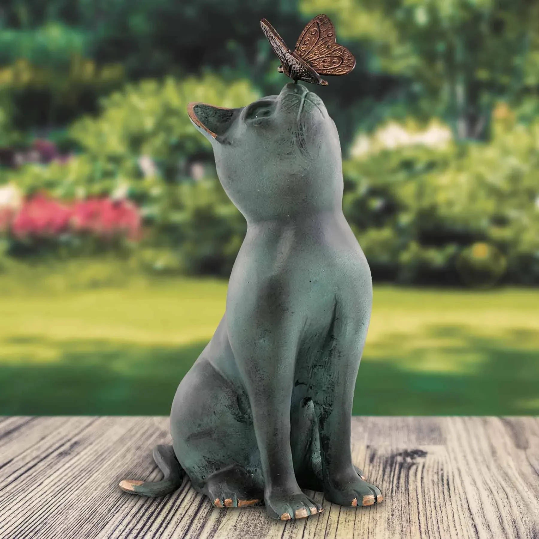 SPI Home Cat and Butterfly Curiosity Garden Statue