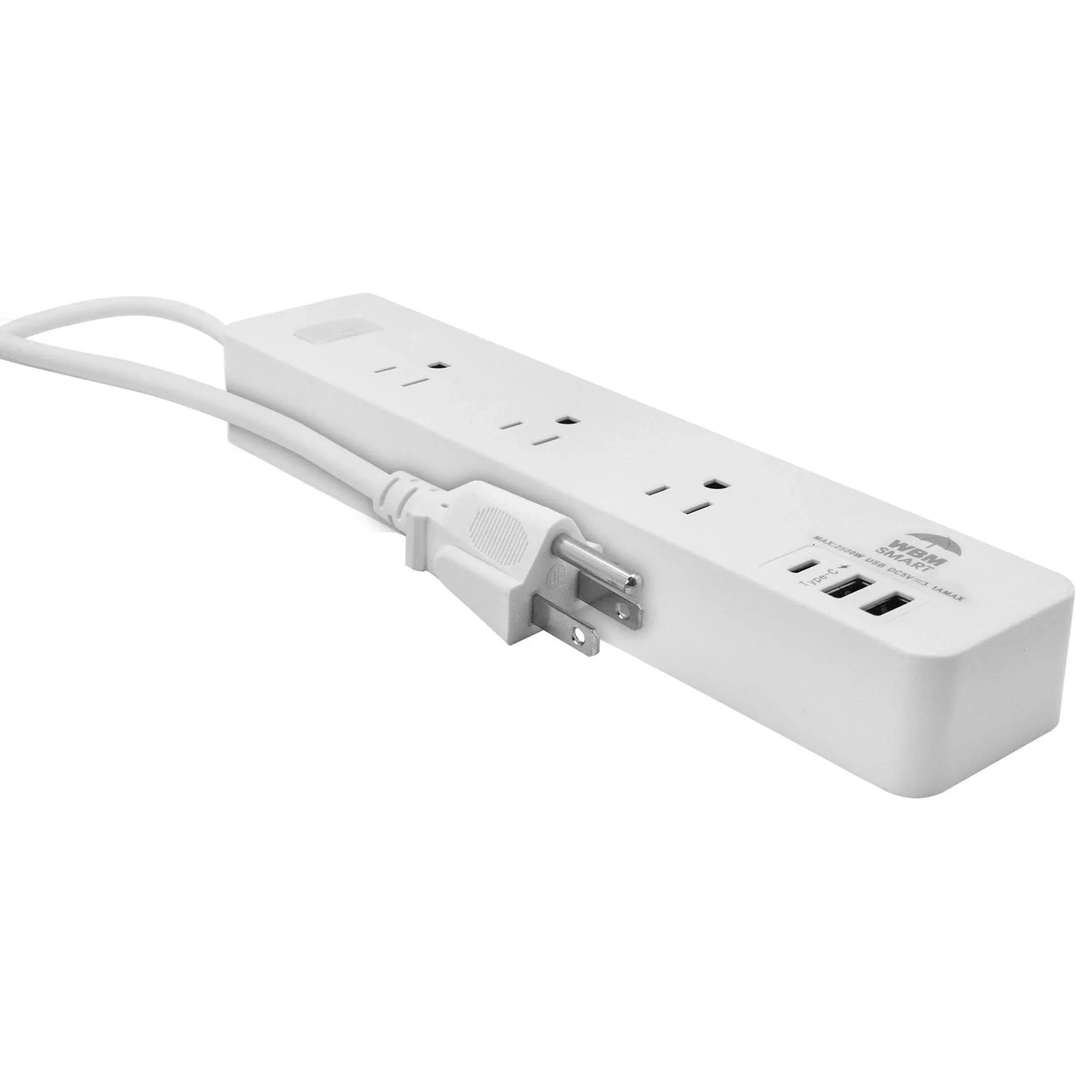 WBM Extension Cord Socket 5.9 ft 10 A, Power Strip with 2 USB Ports and 1 Type C ...