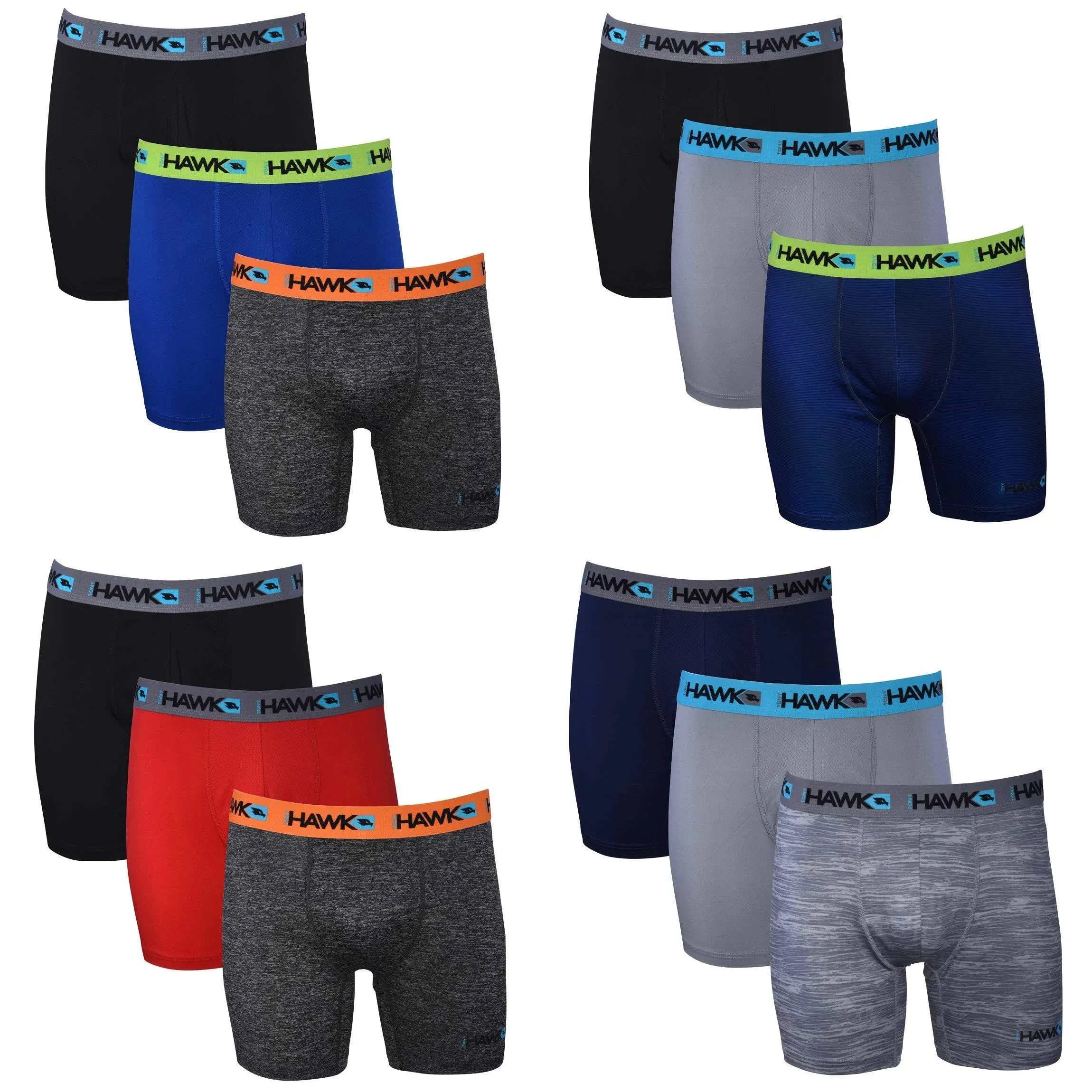 Tony Hawk Mens Performance Boxer Briefs 12-Pack Athletic Fit No Fly Breathable Tagless Underwear