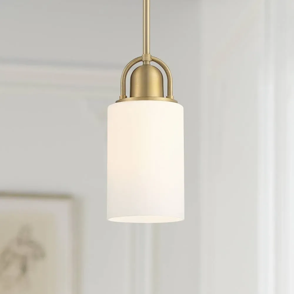 Possini Euro Copenhagan 4 3/4" Warm Brass Opal Glass Mini Pendant - Style #565F2