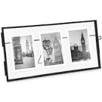 Isaac Jacobs 3-Photo Vintage Style Glass and Metal Floating Picture Frame (Horizontal) W/locket Closure; (Fits 3 2x3 Photos) for Photos, Art, & More