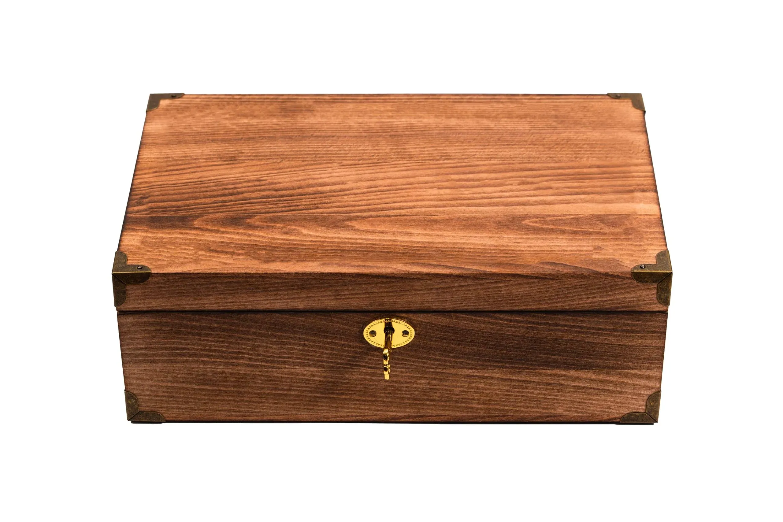 Burned Storage Keepsake Box with Key Locking - Wooden Storage Box with Chamoi...