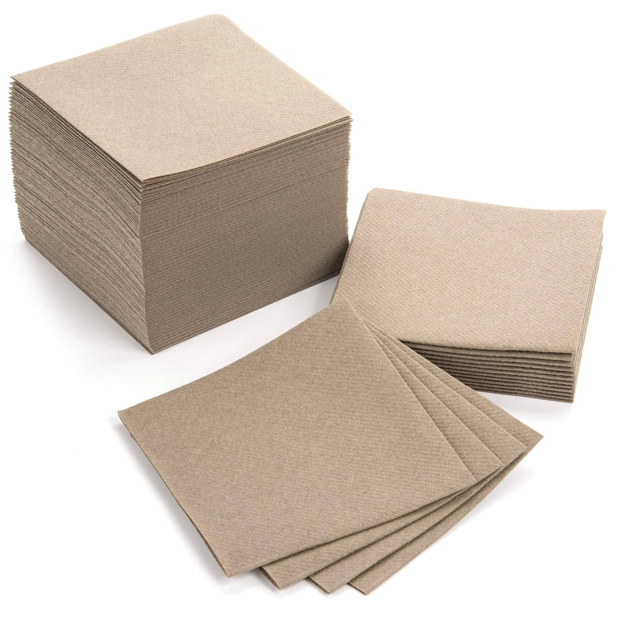 AH AMERICAN HOMESTEAD Cocktail Napkins - Small 4”x4” Linen-Like Disposable Beverage Bar Napkins - Bulk Square Napkins – Everyday Party Wedding (100 Count) (Light Brown, 4"x4")