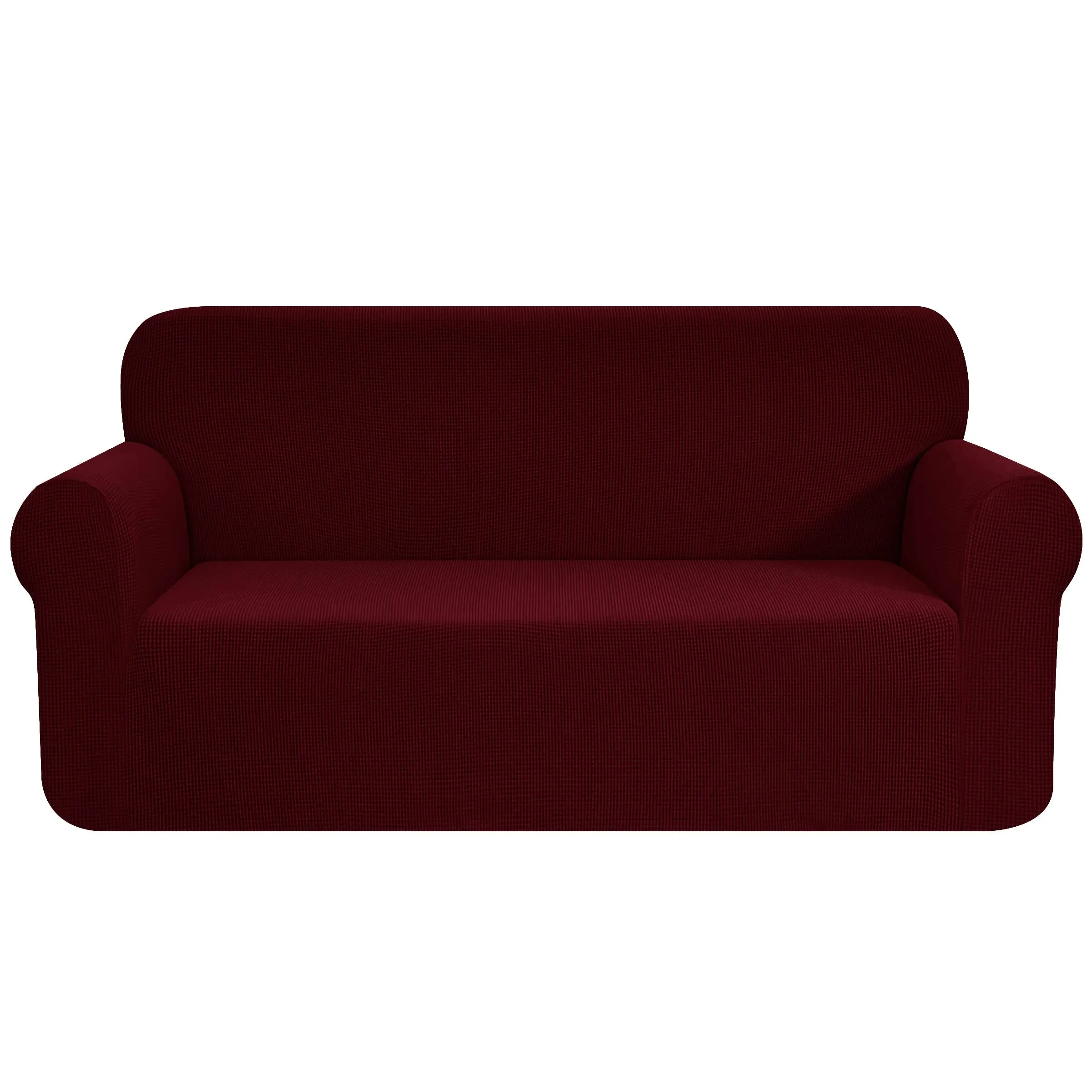 CHUN YI Stretch Chair Sofa Slipcover 1 Piece Couch Cover, 1 Seater Settee Coat Soft with Elastic Bottom, Checks Spandex Jacquard Fabric, Small, Wine/Burgundy