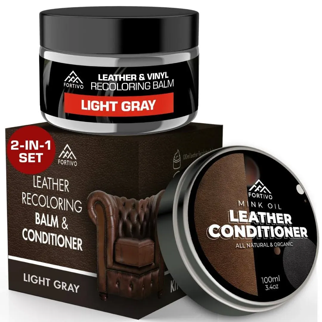 Leather Recoloring Balm with Mink Oil for Leather Furniture Light Gray