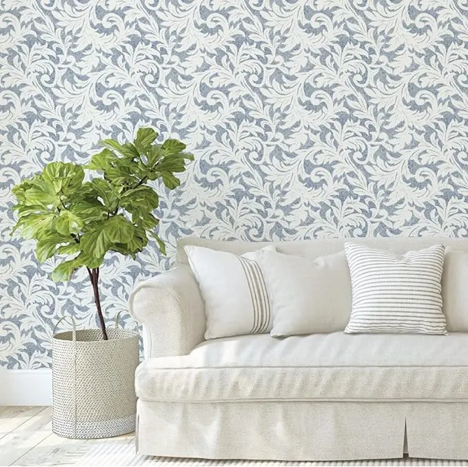 Hall & Perry Peel and Stick Removable Wallpaper in Meadowbrook Design, Blue 17.71 in x 198 in Roll