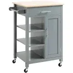 HOMCOM Compact Kitchen Trolley Utility Cart On Wheels with Open Shelf - Grey