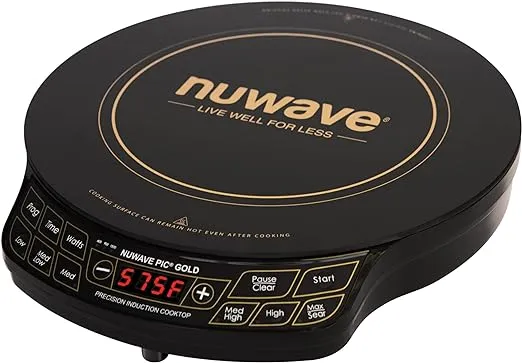 NuWave (Renewed) Gold Precision Induction Cooktop, Portable, Large 8” Heating Coil, 12” Shatter-Proof Ceramic Glass Surface, 51 Temp Settings from