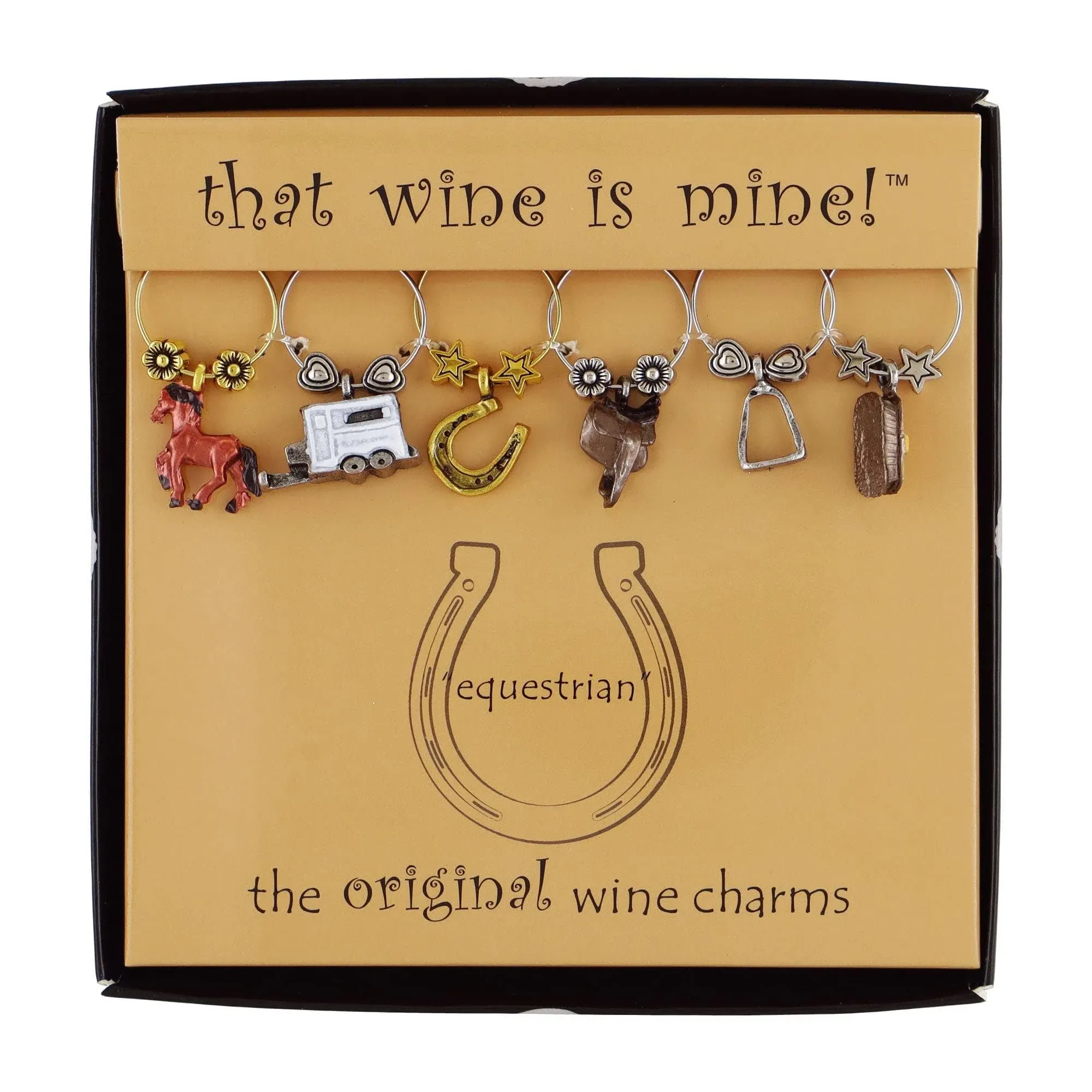 Wine Things 6-Piece Equestrian Wine Charms, Painted