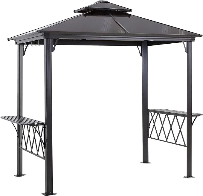 Outsunny 9' x 5' Grill Gazebo Hardtop BBQ Canopy with 2-Tier, Shelves Serving Tables for Backyard Patio Lawn