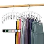 Volnamal Legging Organizer for Closet, Metal Yoga Pants Hanger w/Rubber Coated 2 Pack w/10 Clips Hold 20 Leggings, Hangers Space Saving Hanging Closet