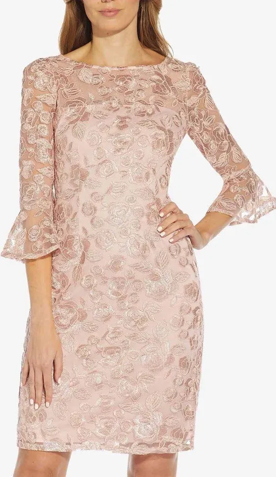 

  
DUSTY ROSE Adrianna Papell AP1D104437 3/4 Bell Sleeves Short Embroidered Dress for $179.99
 – The Dress Outlet
