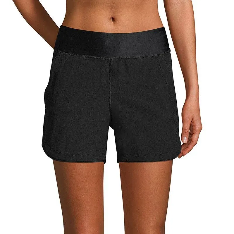 Lands' End Women's 5" Board Shorts with Panty - 6 - Black