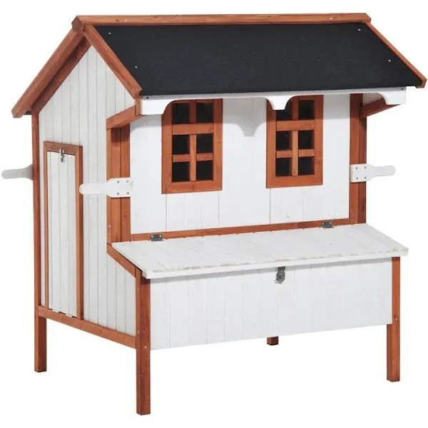 PawHut 47" Chicken Coop Wooden Chicken House, Rabbit Hutch Raised Poultry Cage Portable Hen Pen Backyard with Nesting Box and Handles