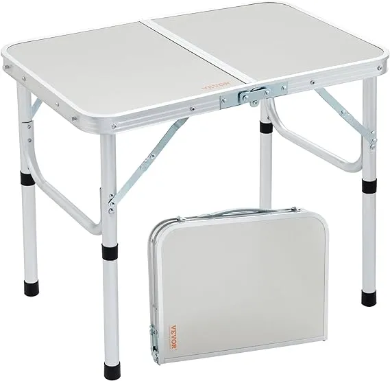 Adjustable Folding Camping Table - Portable Aluminum &amp; MDF, Lightweight, 24x16&#034;