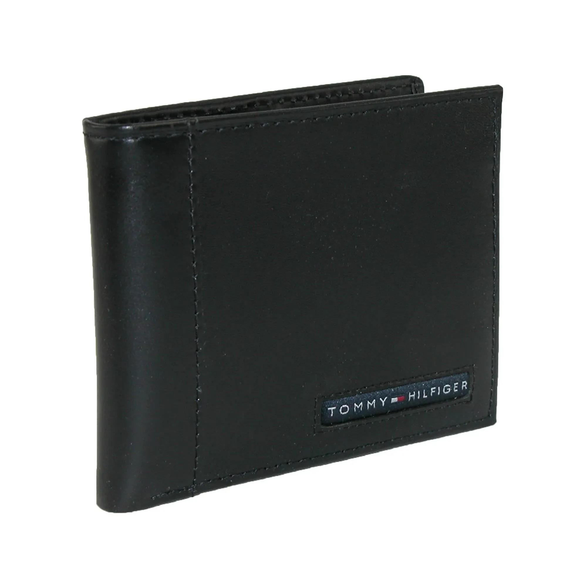 AUTHENTIC TOMMY HILFIGER MENS BLACK LEATHER PASSCASE BIFOLD WALLET IN GIFT BOX