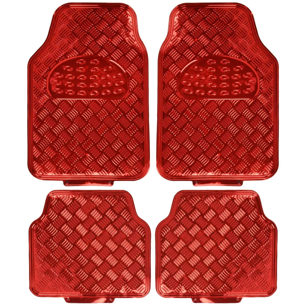 BDK ProGrid Vibrant Universal Auto Car Floor Mats 4PC PVC Liners Metallic Red