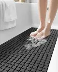 DEXI Bath Tub Shower Mat Non-Slip 16 x 39 Extra Long Bathtub Mats Suction Cups Drain Holes Machine Washable Bathroom Mat Black