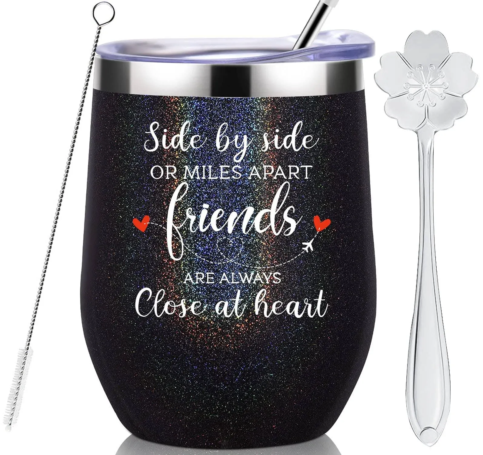 Insulated Cup Wine Tumbler Gift Best Friend Straws Lids 12OZ Purple Side By Side