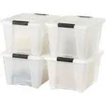 IRIS USA 4 Pack 28qt Plastic Storage Bin with Lid and Secure Latching Buckles, Pearl