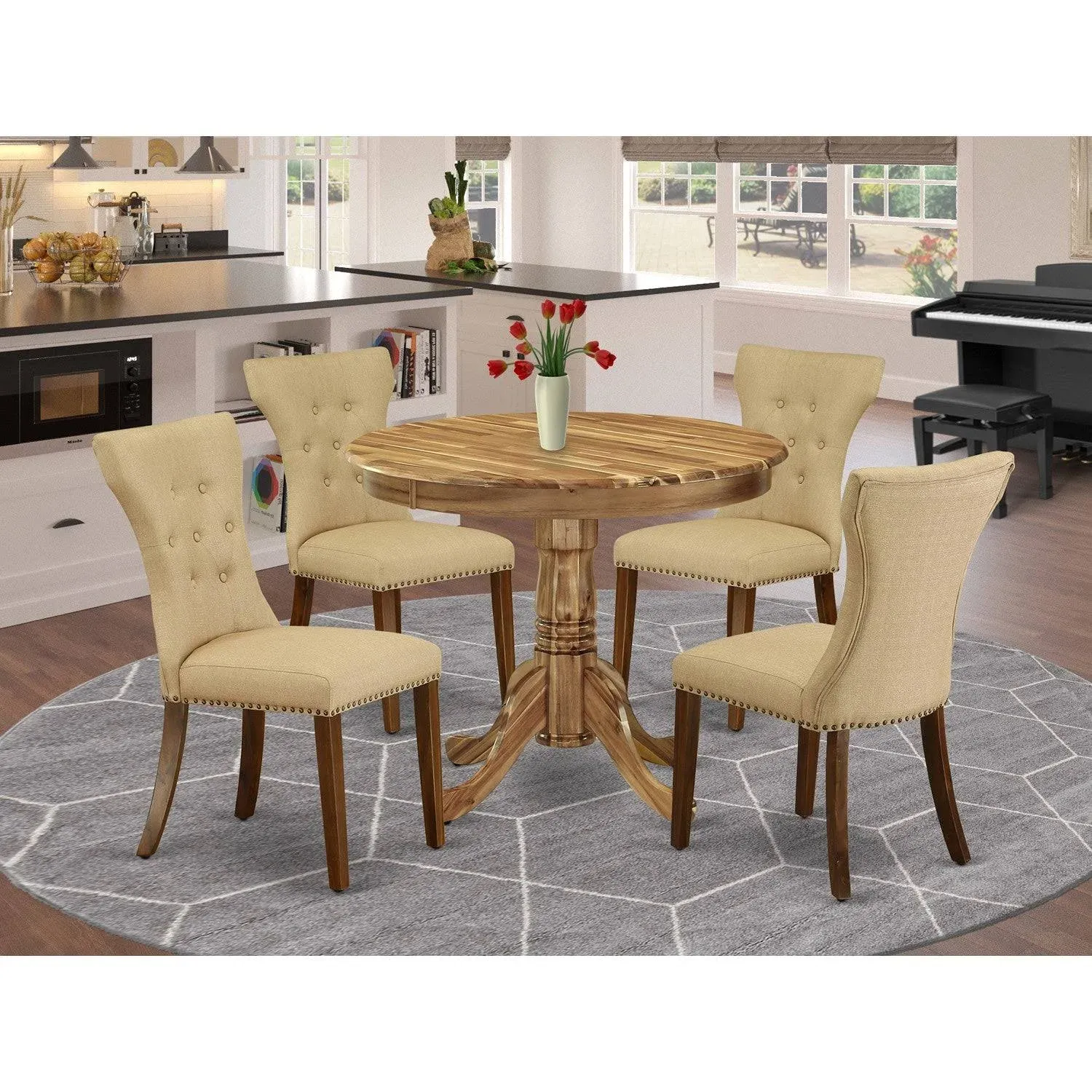 East West Furniture Dining Room Set Natural, Anga5-ana-03