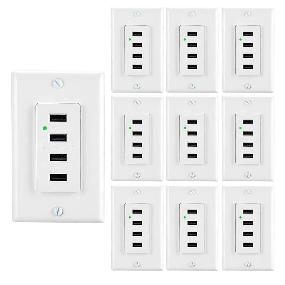 LEOD 4.2A Output High Speed 4 USB Port Charger Wall Outlet with 2 Types Wall ...