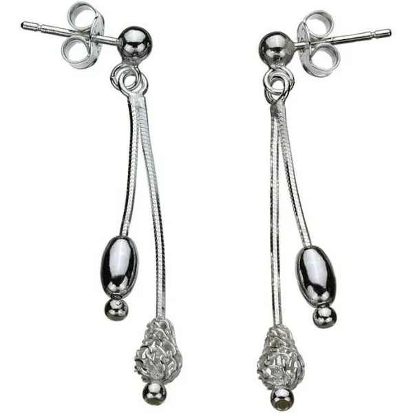 Sterling Silver Diamond-Cut Snake Chain Dangle Post Earrings Italy, Women's, Size ...