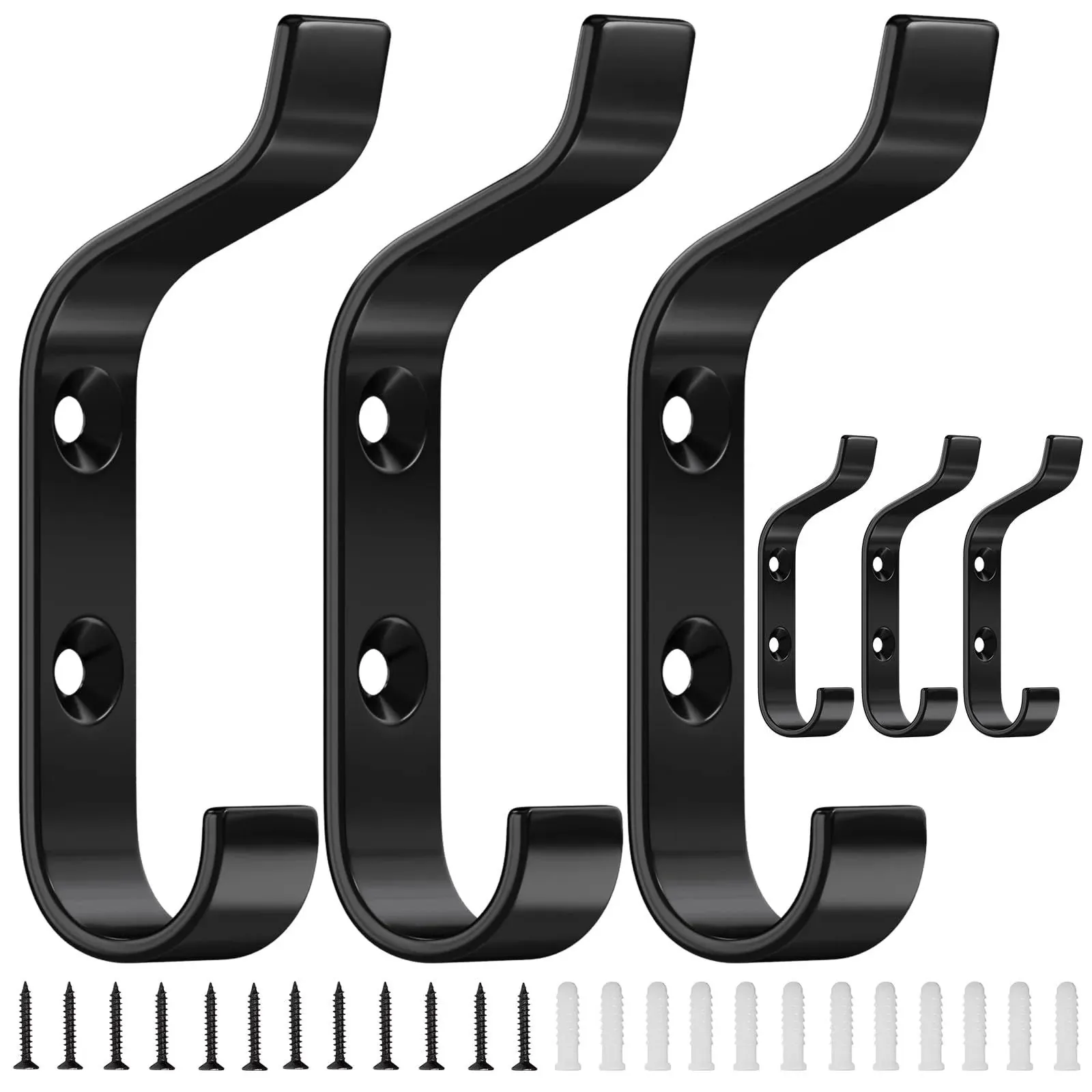 Wall Hooks 6 Packs Coat Hooks Wall Mounted Hooks for Hanging Heavy Duty Black...