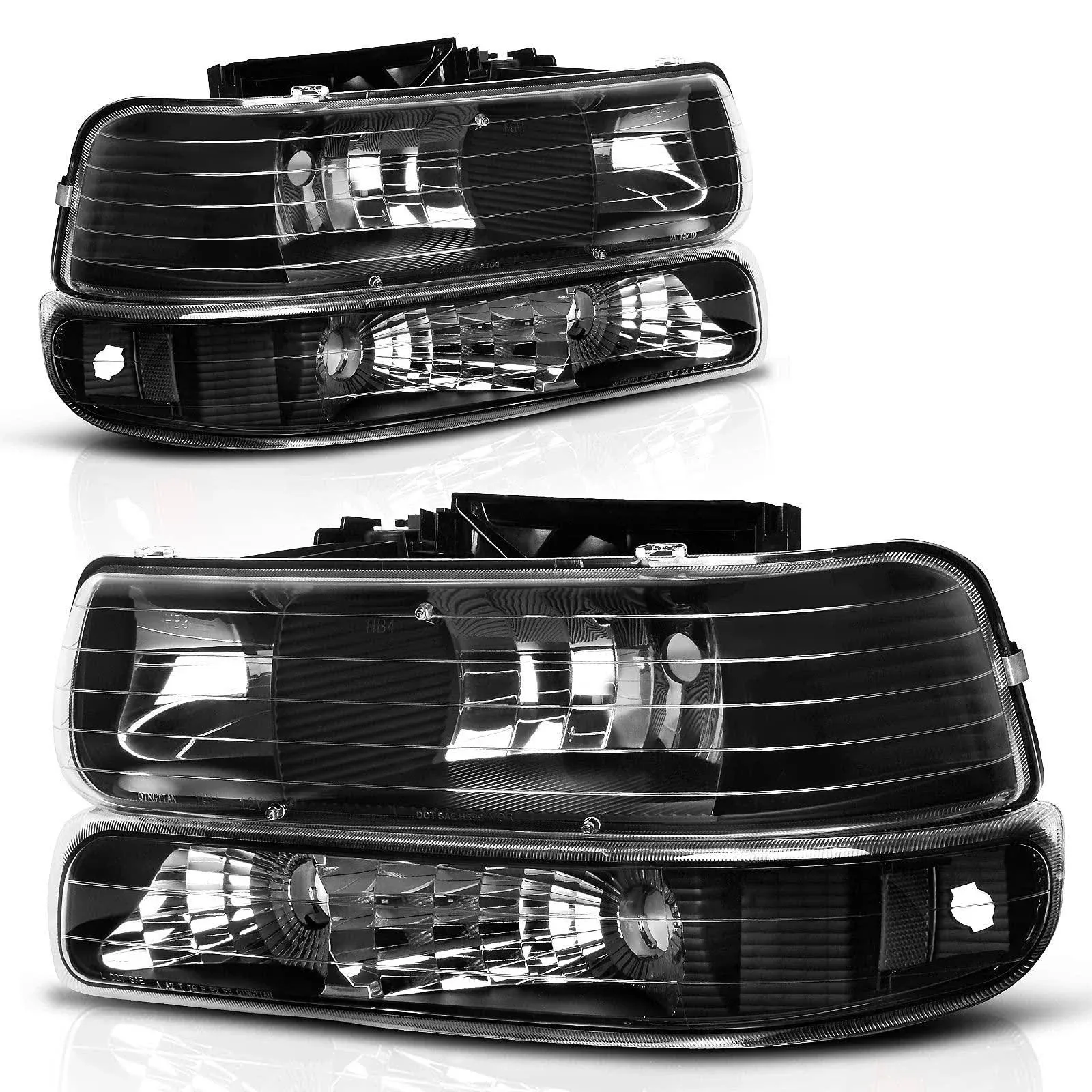 AUTOSAVER88 Headlight Assembly Compatible with 1999-2002 Chevy Silverado / 2000-2006 Tahoe Suburban Headlamp with Bumper Lights Black Housing Clear