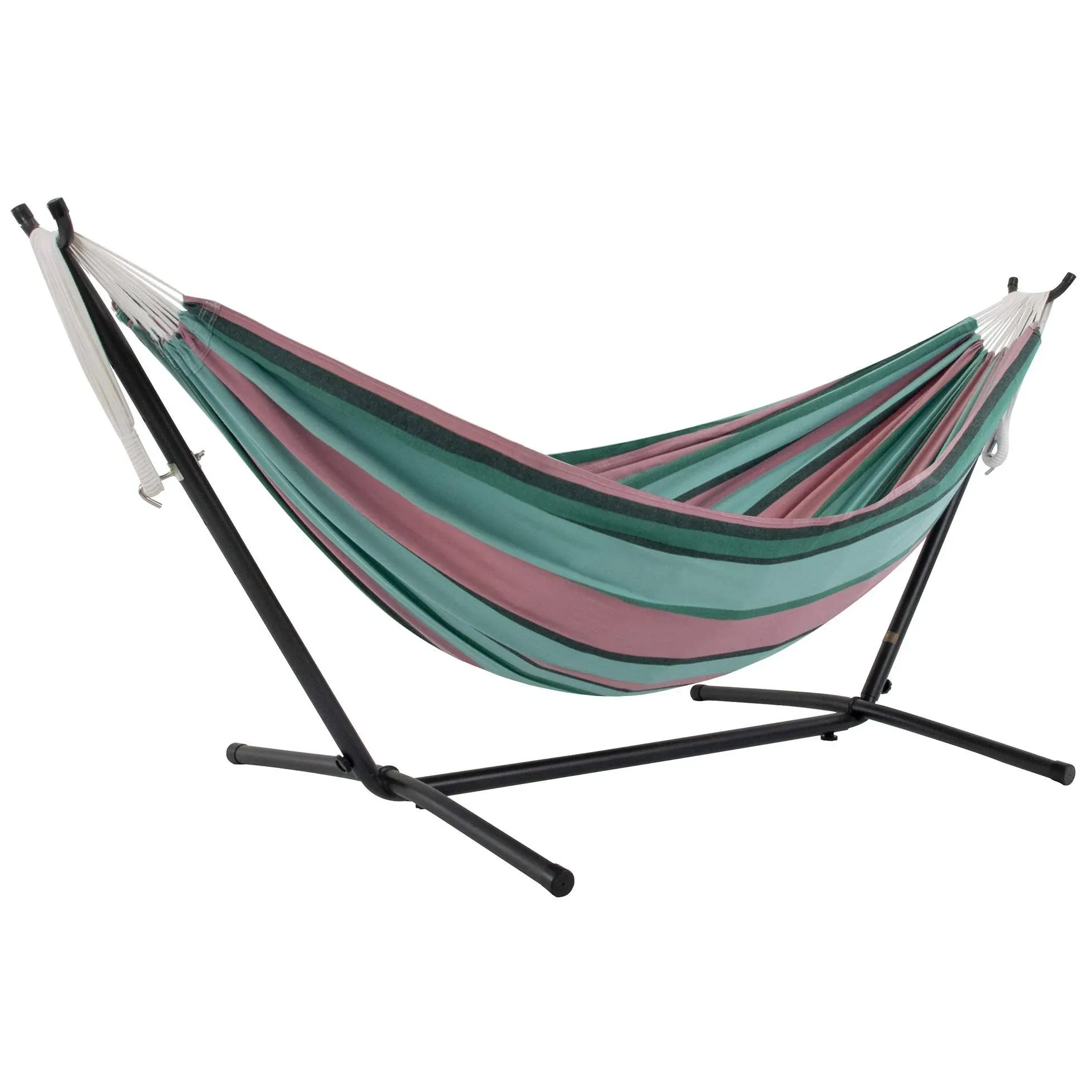 Vivere with Space Saving Steel Stand 9ft Double Cotton Hammock (450 lb Capacity-Premium Carry Bag Included), Watermelon