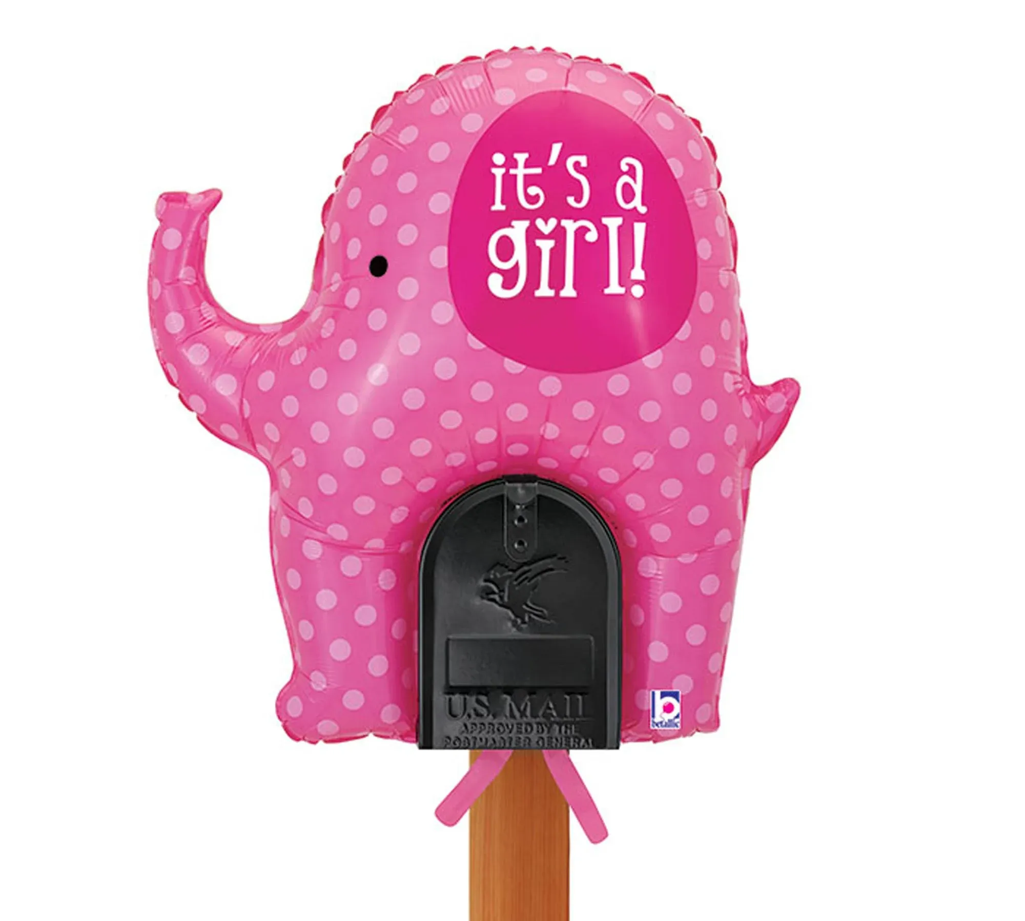 Metallic Mailbox Balloon Its A Girl Pink Elephant 31 inch Balloon NEW