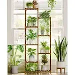 Bamworld Plant Shelf Tall Plant Stand for Indoor Plants Outdoor Corner Flower Stands for Living Room Balcony and Garden (9 pots)