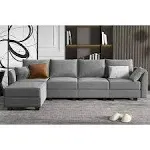 Honbay Modular Sectional Couch with Reversible Chaise L-Shape Sofa 4-Seat Couch, Grey, Size: Large Shaped Sofa, Gray