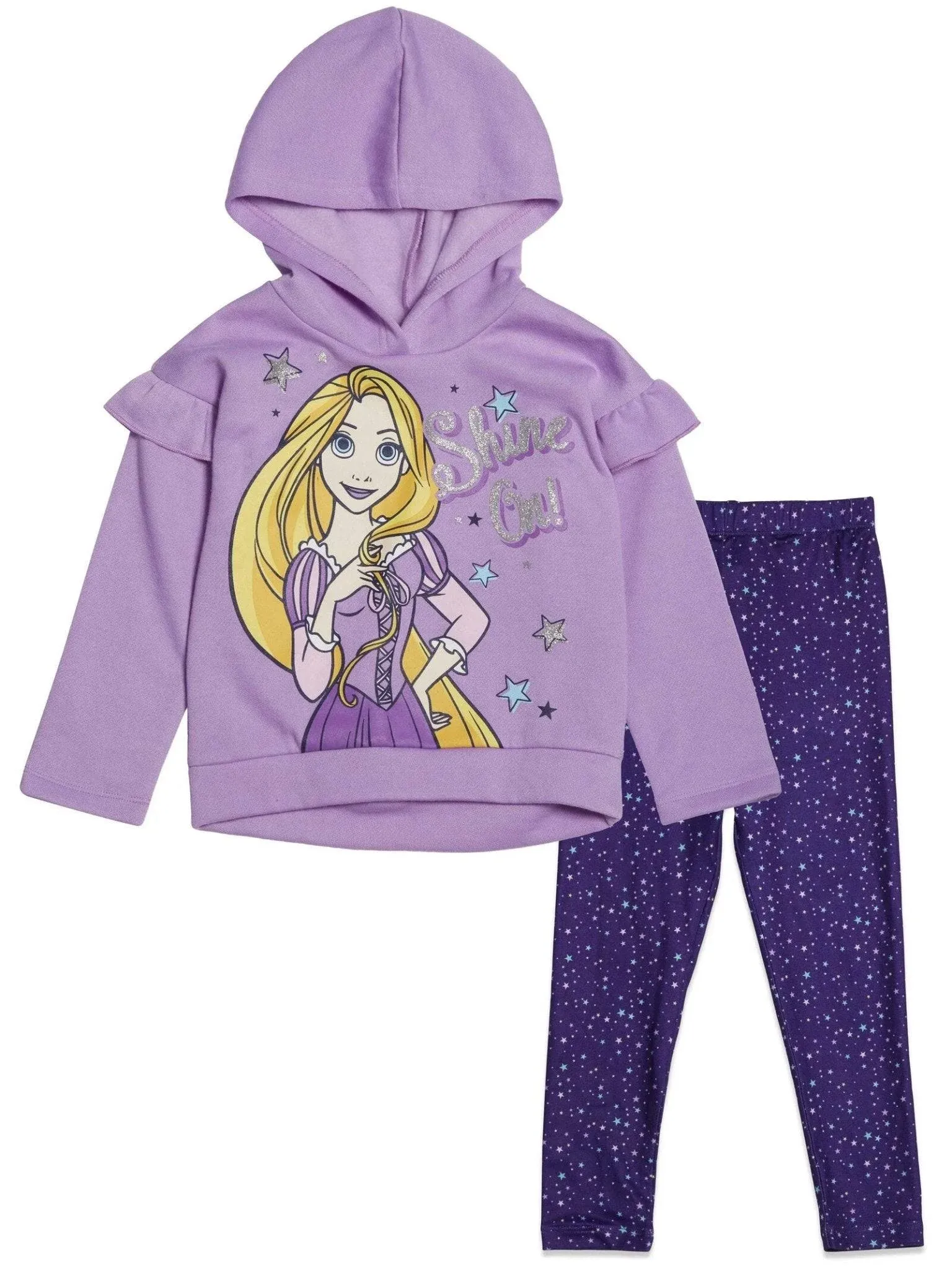 Disney Princess Rapunzel Little Girls Fleece Hoodie and Leggings Outfit Set 6