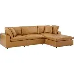 Modway Commix Down Filled Overstuffed 4 Piece Sectional Sofa Tan Vegan Leather