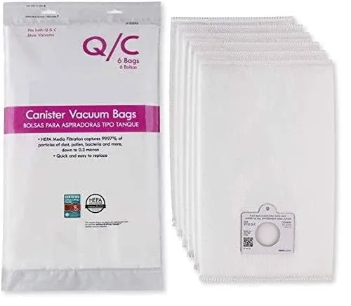 Kenmore Type Q HEPA Canister Vacuum Bags, 6 Pack, White