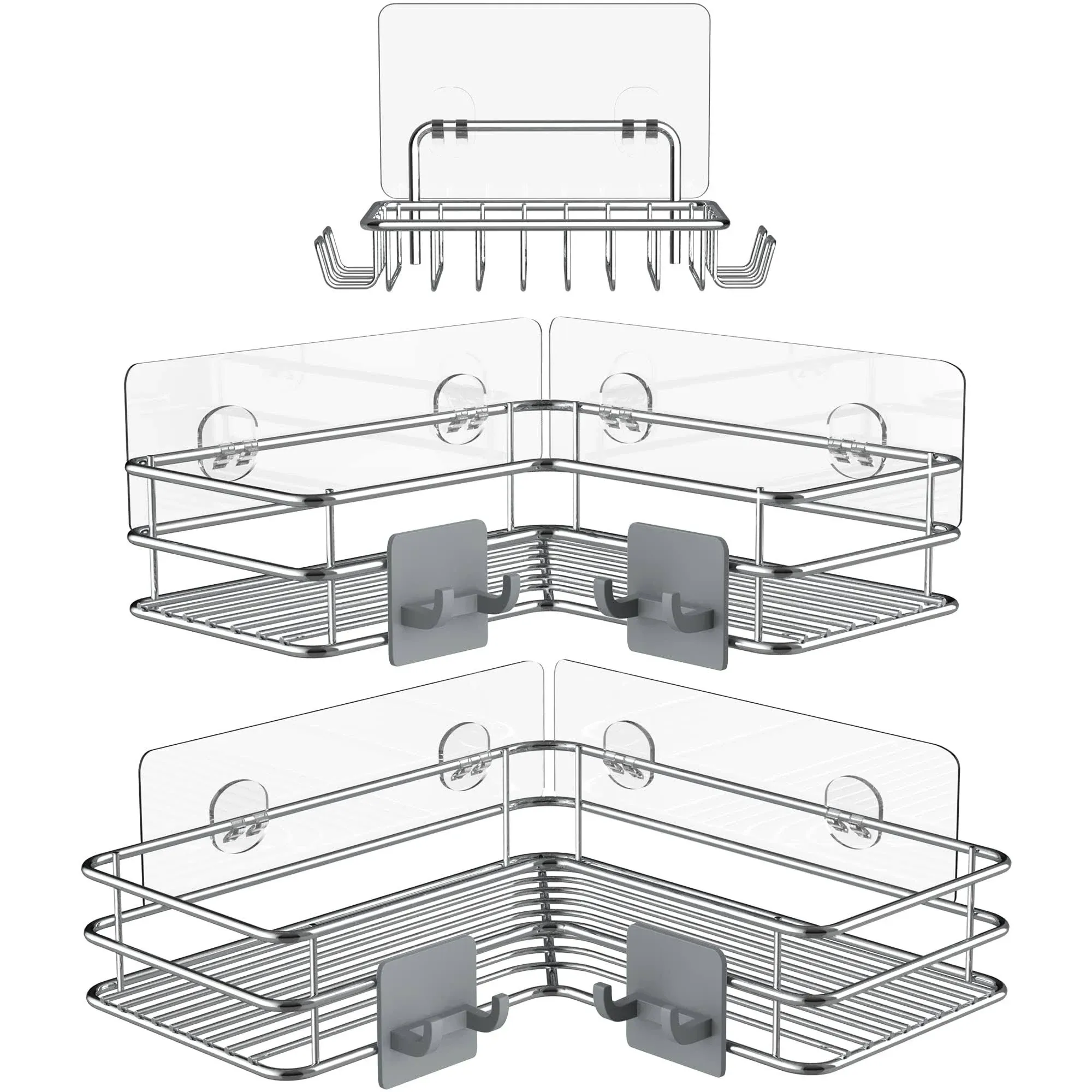 Nieifi Corner Shower Caddy Shelf Basket and Bar Soap Holder with 8 Hooks ...