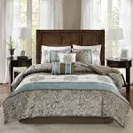 Madison Park Caroline Queen Jacquard 7 Piece Comforter Set in Blue - Olliix MP10-4322