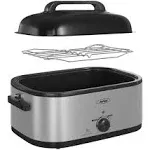 RoyalCraft 24-Quart Electric Roaster Oven with Visible Self-Basting Lid, Turkey Roaster Oven with Removable Pan and Rack, Perfect for Large Meals and Holiday Feasts, Silver