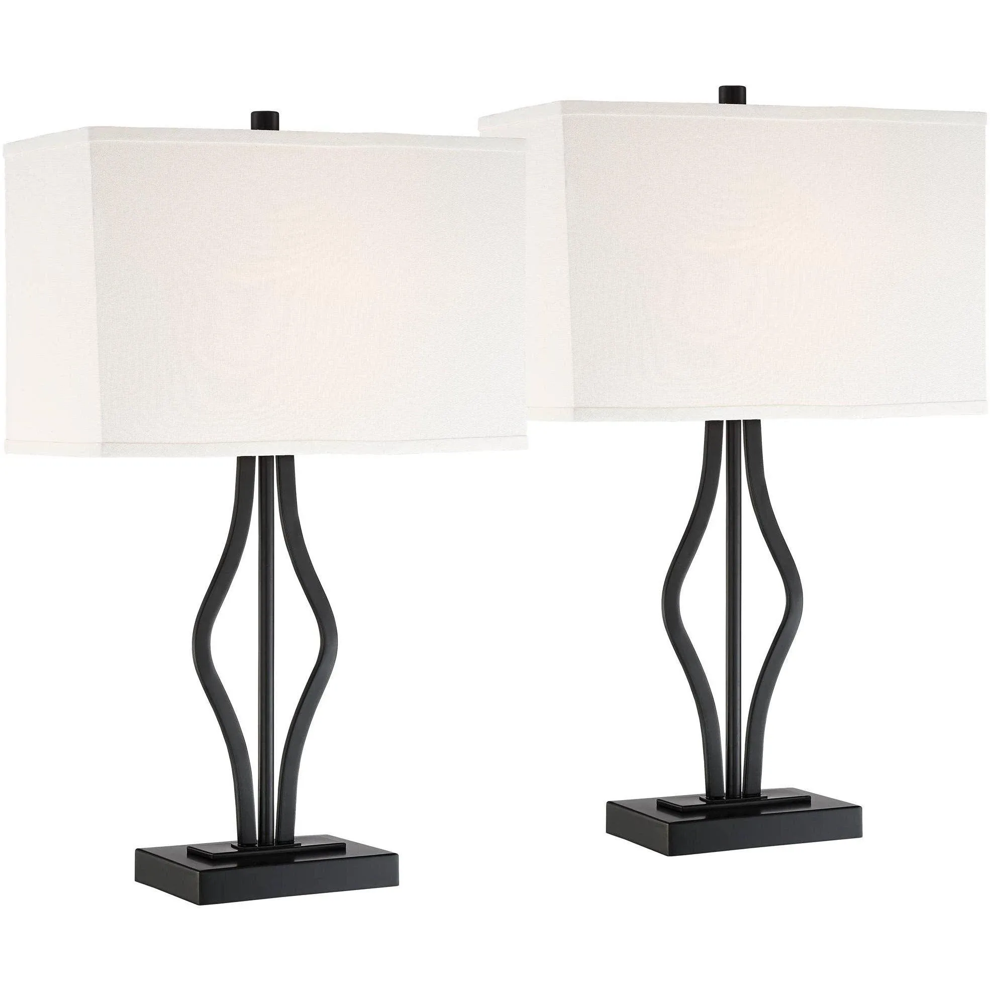 360 Lighting Ally Modern Table Lamps 26 1/2 inch High Set of 2 Black Metal with USB Charging Port Rectangular Fabric Shade for Bedroom Living Room