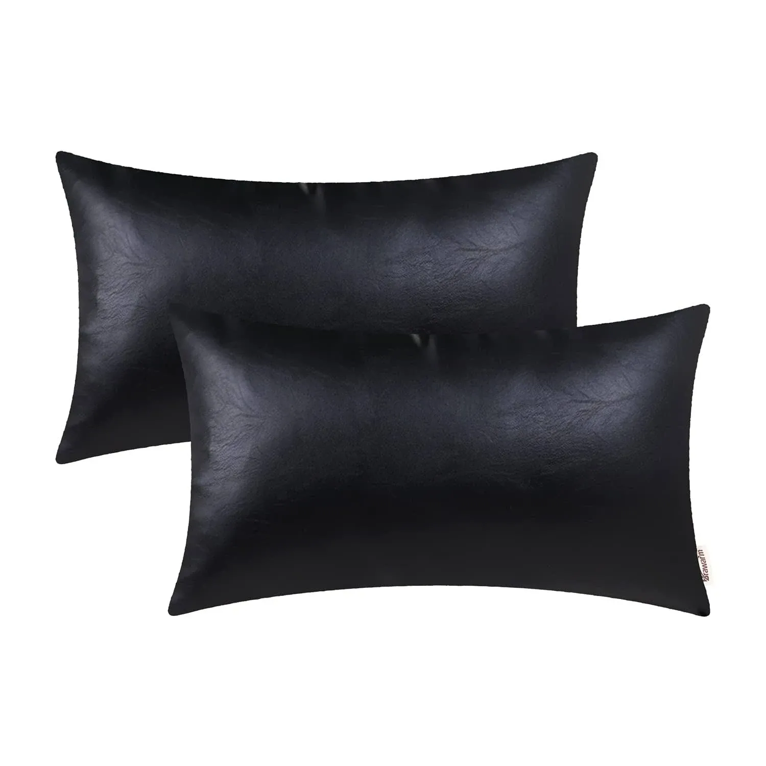 Faux Leather Throw Pillow Covers 12 X 20 Inches - Black Leather Lumbar Pilow ...