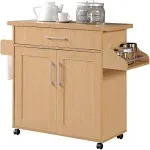 Hodedah Kitchen Cart with Spice Rack Plus Towel Holder, Beech