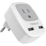 European Travel Plug Adapter, Europe Power Plug with 2 USB Ports, Type C Outlet 