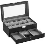 SONGMICS Watch Box 12 Mens Watch Organizer Jewelry Display Case with Lock and Keys Black UJWB012