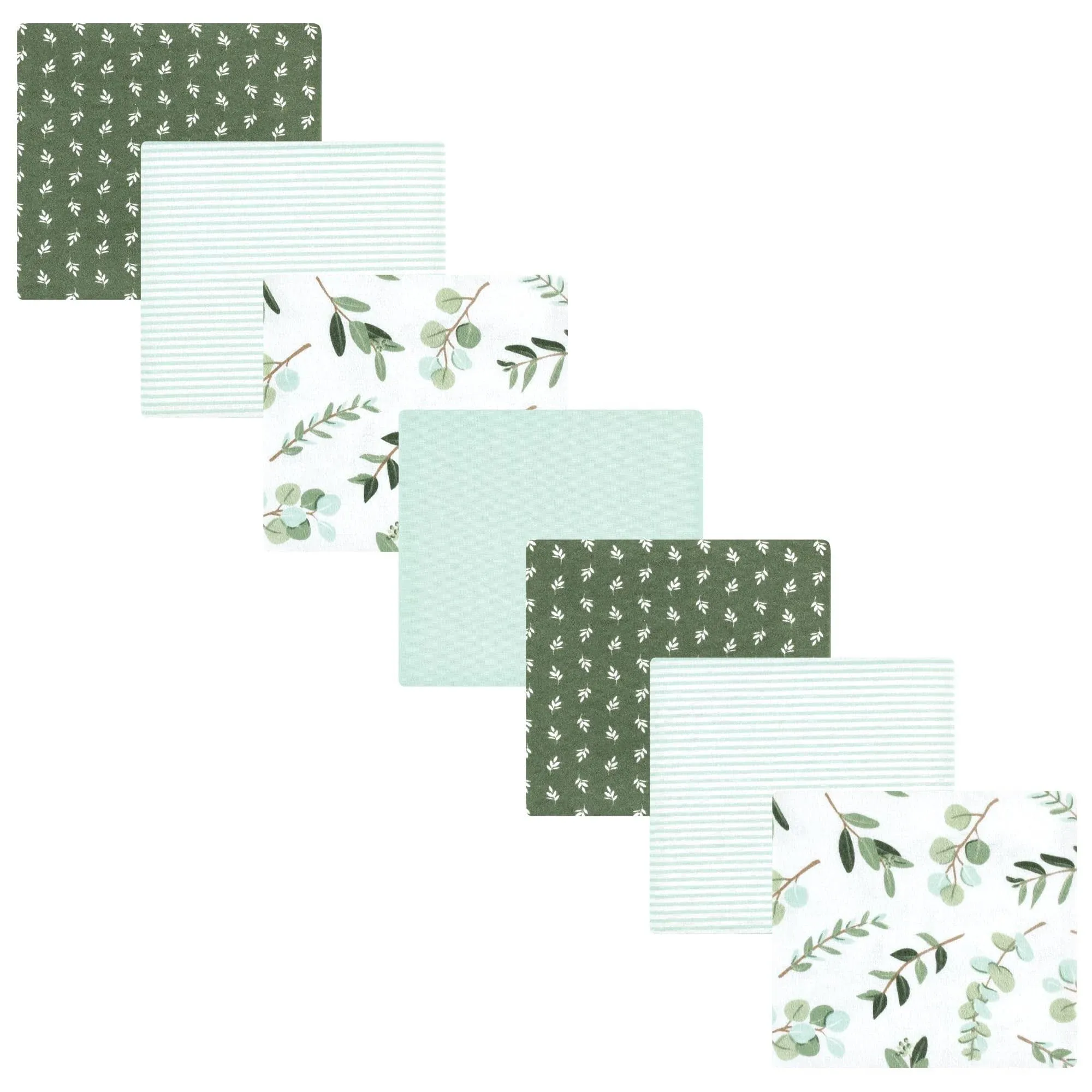 Hudson Baby Infant Girl Cotton Flannel Receiving Blankets Bundle, Eucalyptus, One Size