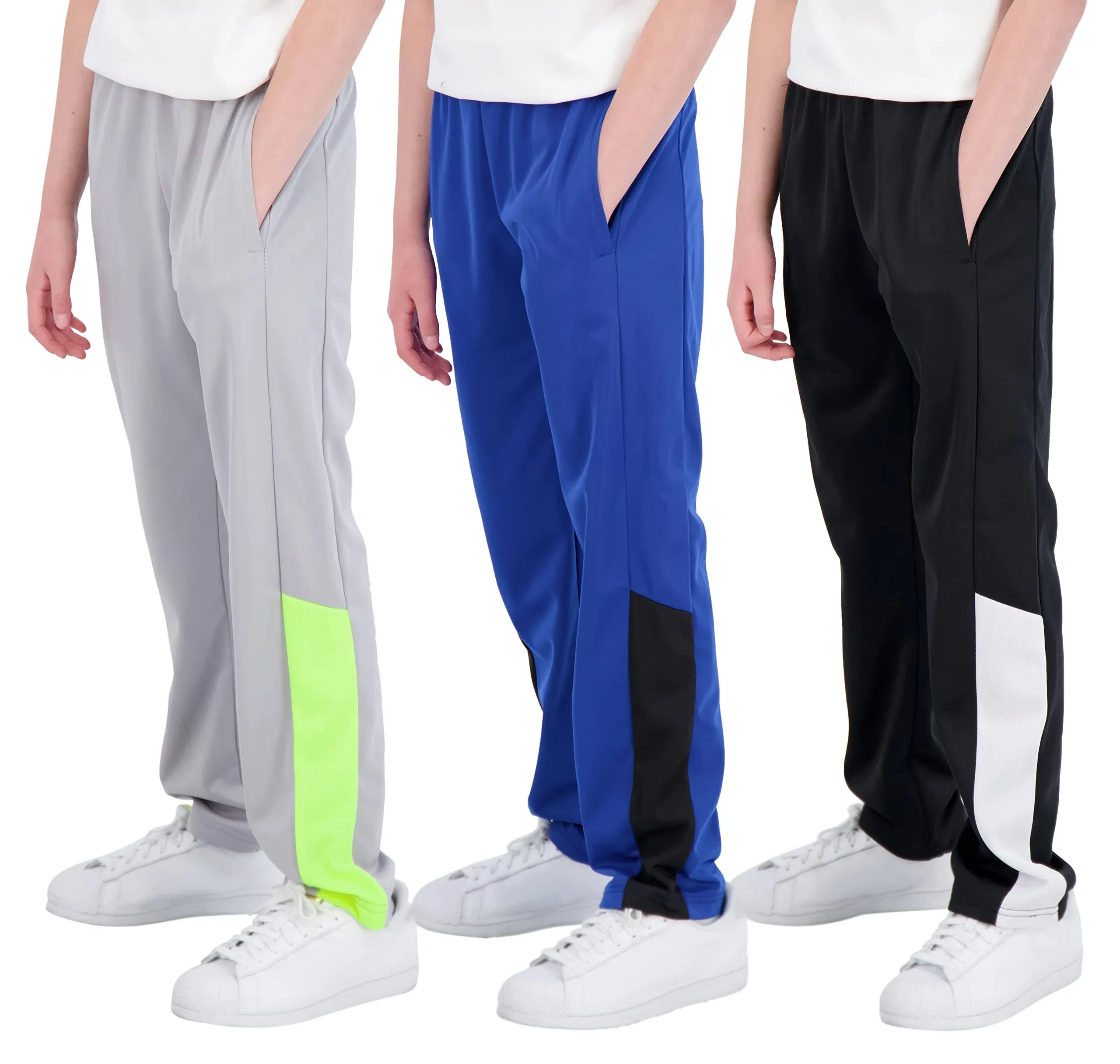 Real Essentials 3 Pack: Boys' Tricot Open Bottom Fleece-Lined Sweatpants with Pockets, Boy's, Size: Small