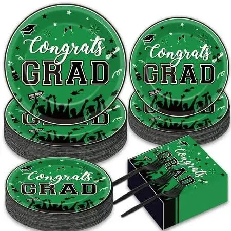 gisgfim 50 Guests Graduation Jd28 Party Plates Napkins Green 2023 Congrats Grad ...