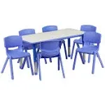 Flash Furniture Adjustable Rectangular Plastic Activity Table Set Chairs YU-YCY-060