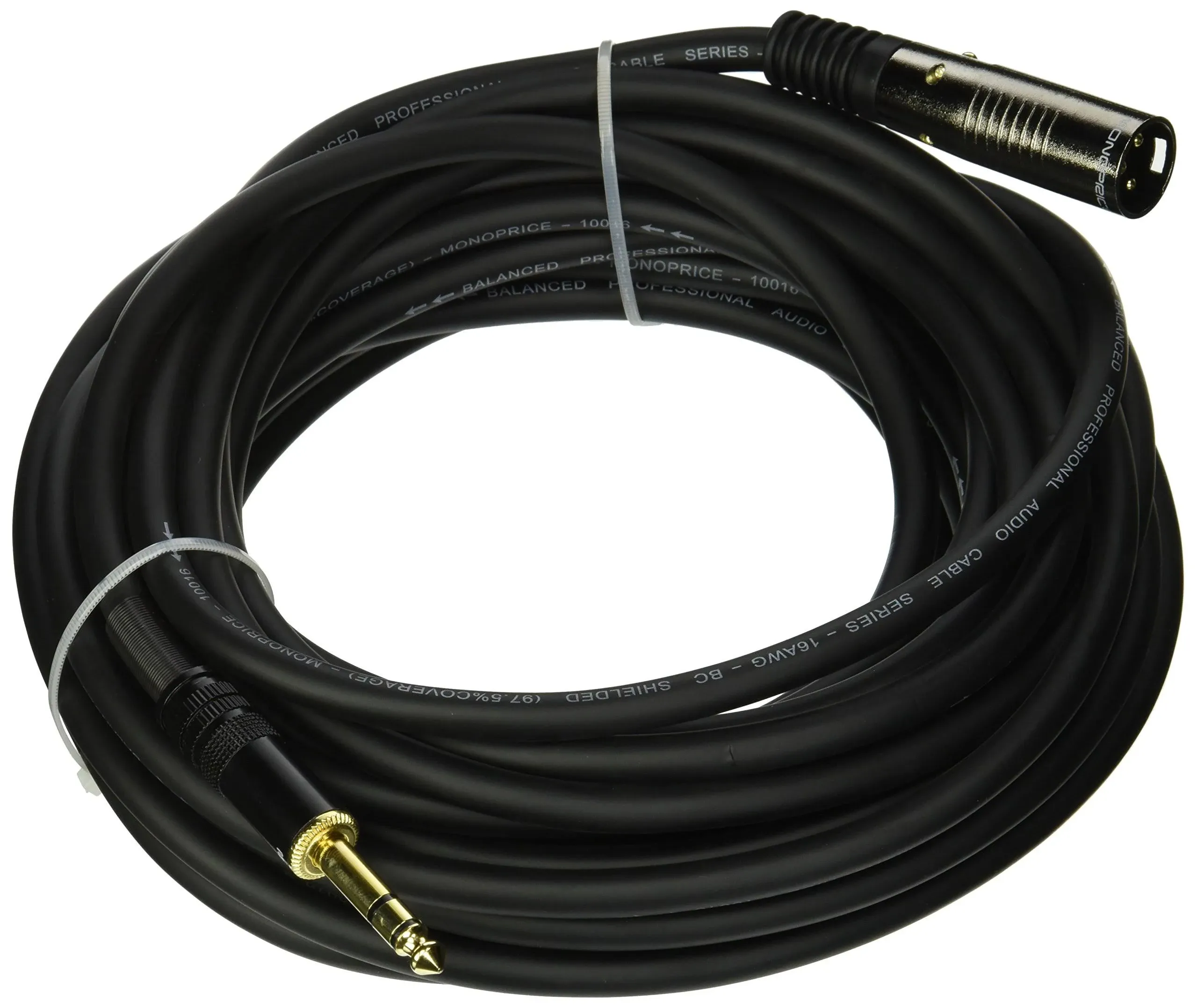 Monoprice 35ft Premier Series XLR Male to 1-4inch TRS Male 16AWG Cable (Gold Plated)