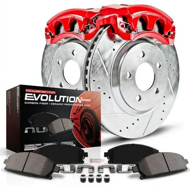 Powerstop® KC5411 Front Z23 Daily Carbon-Fiber Ceramic Brake Pad, Drilled &amp; Slotted Rotor and Caliper Kit